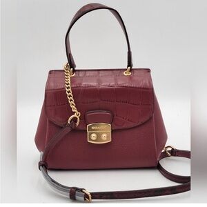 Oasis Maroon Croc-Embossed Satchel